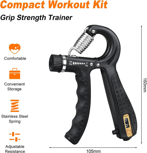 GRIFEMA GA5003, Hand Grip, Grip Musculation avec Compteur, Résistance Réglable 5-60kg, pour Athlètes et Exercices de Récupération de la Main, Noir