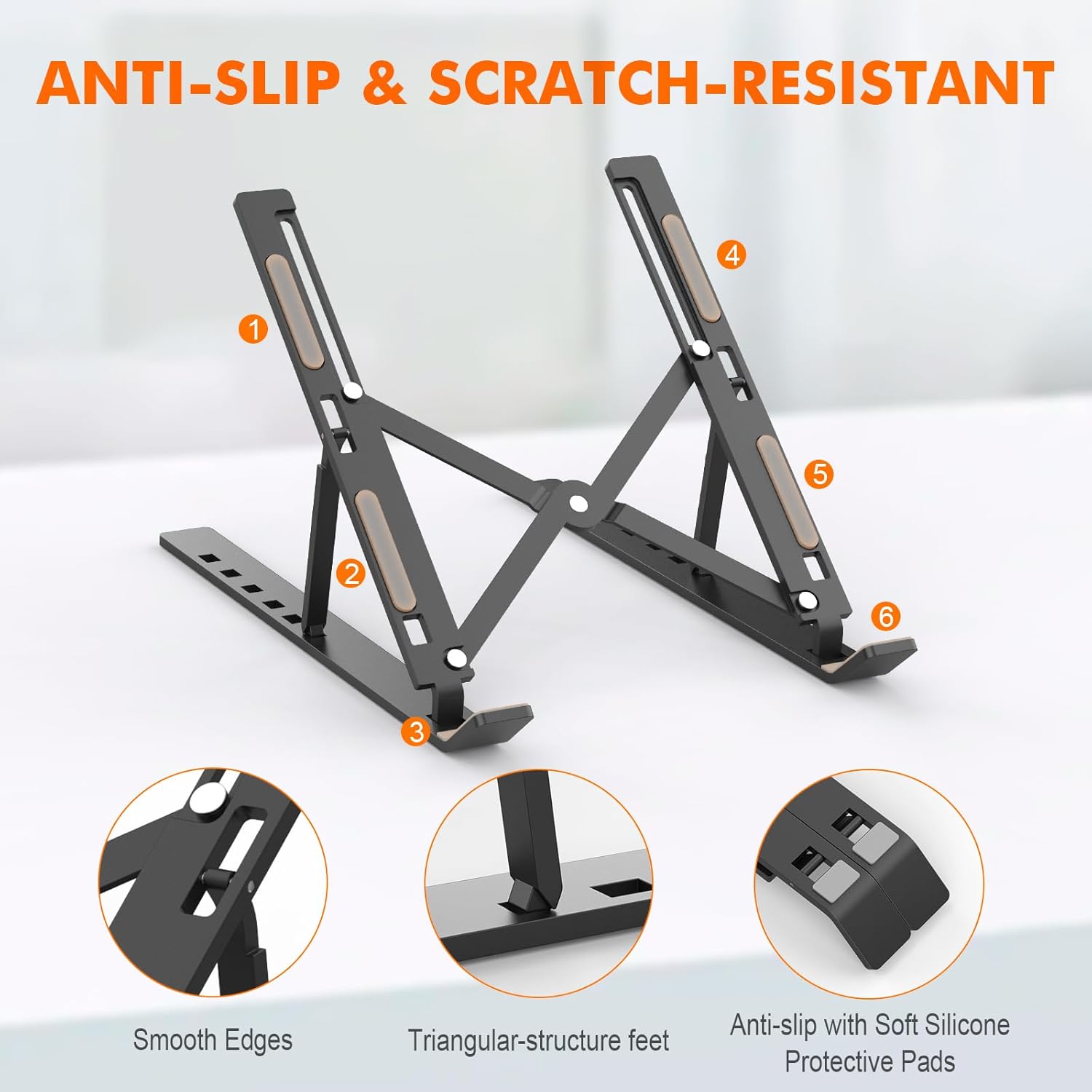 GRIFEMA GB1054B Support Ordinateur Portable Réglable, Support PC Pliable en Aluminium 6 Niveaux de Hauteur, Compatible MacBook Air/Pro, Dell 10-17,3 Pouces, Léger et Stable - Noir